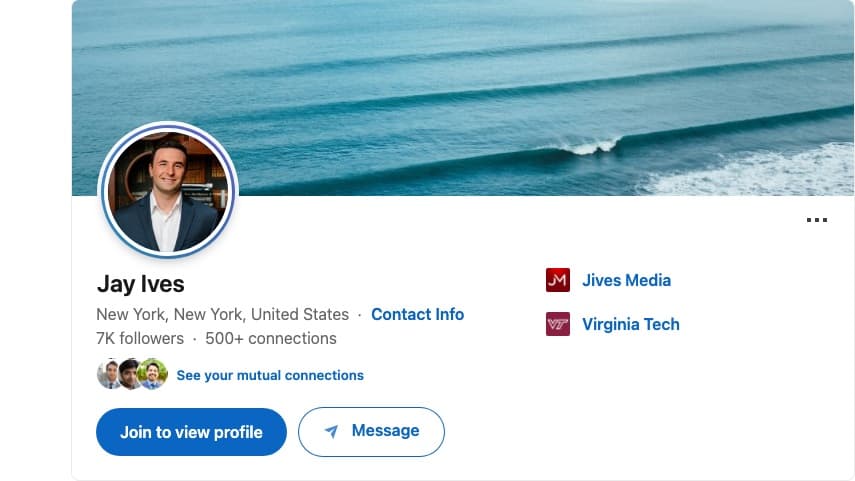 public LinkedIn profile shown in a browser for Jay Ives
